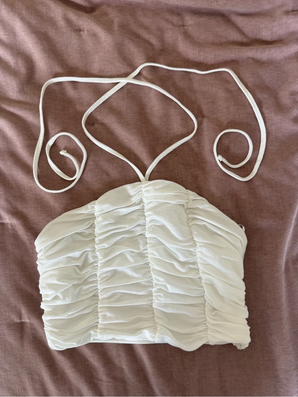 Zara White Ruched Halter-Style Crop Top